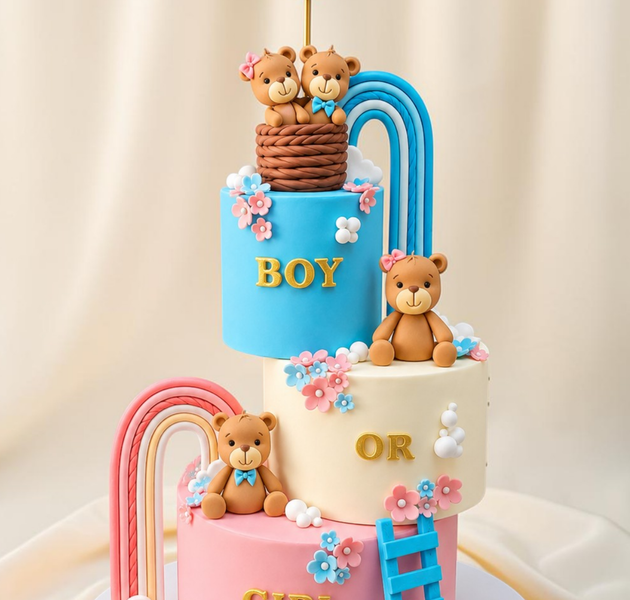 Teddy Bear Gender Reveal Theme Designer Cake