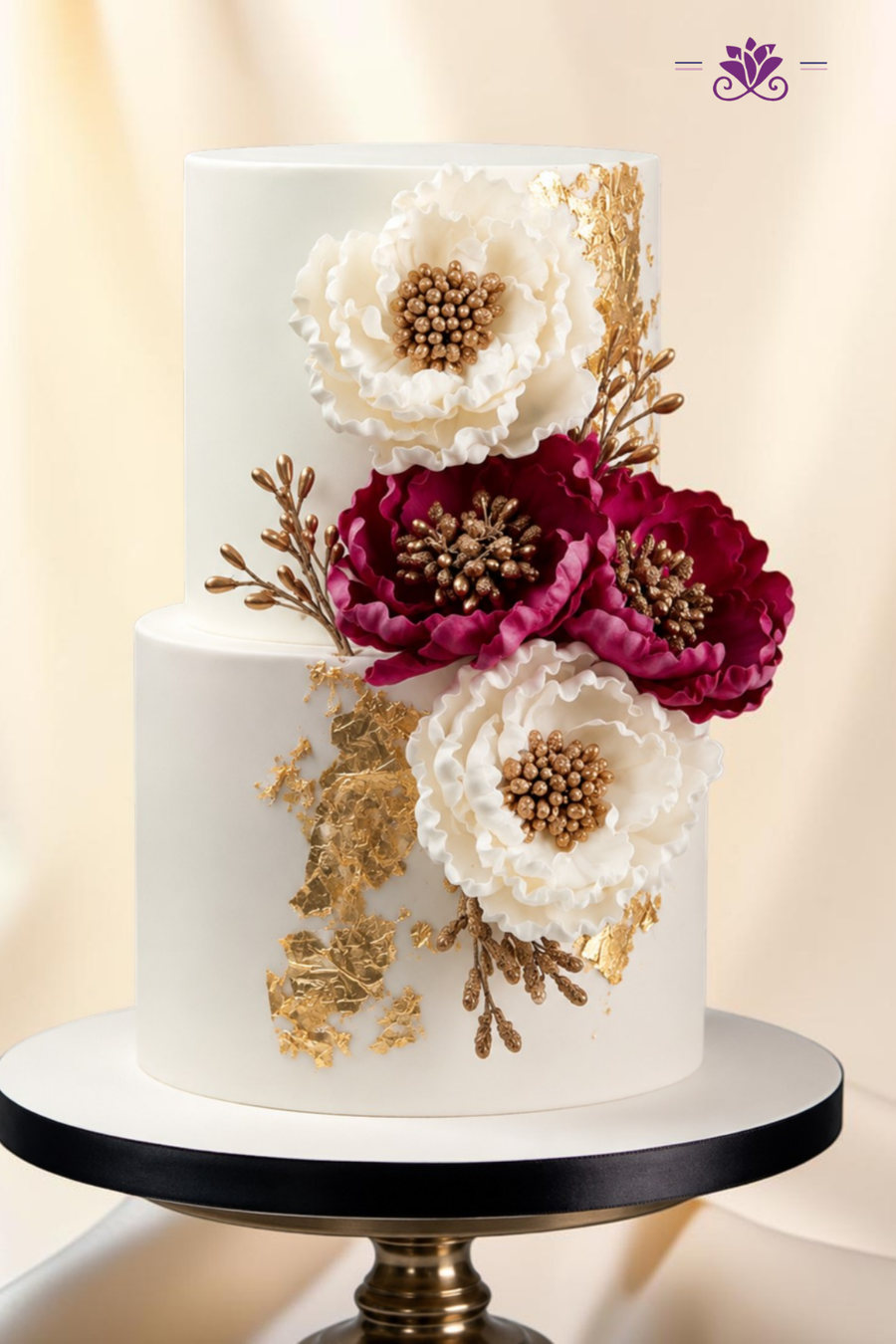 luxurious White Floral & Metallic Gold Accents Cake