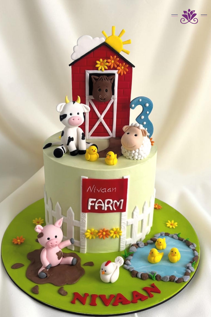 Farm-themed 2nd birthday cake