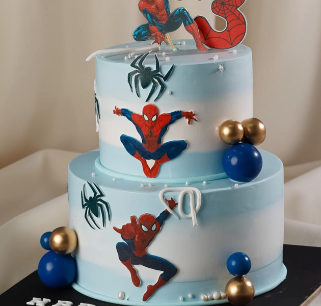 Spider Hero Theme Two Tier Birthday Cake
