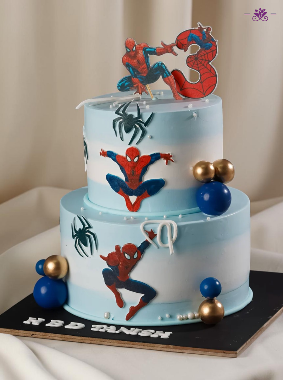 Spider Hero Theme Two Tier Birthday Cake