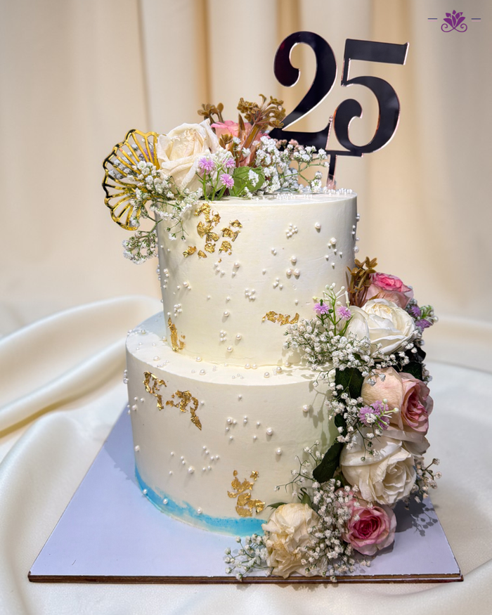 Elegant Floral Anniversary Milestone Cake