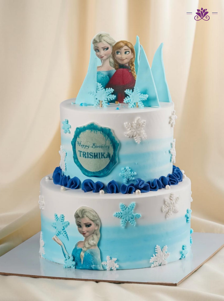 Frozen Princess Snow Theme Two Tier Cake