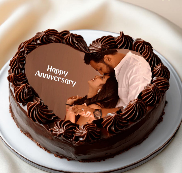 Heart Shaped Chocolate Truffle Photo Cake