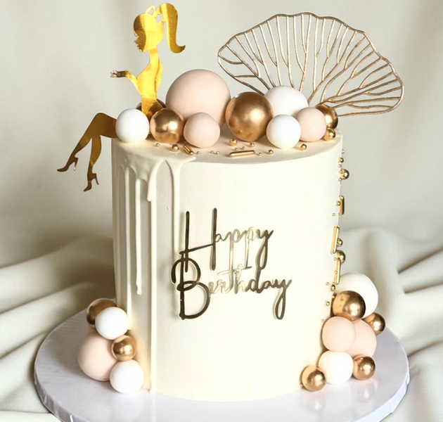 Elegant Gold Lady Silhouette Birthday Cake