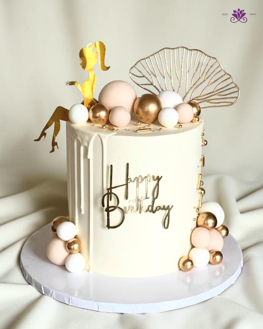 Elegant Gold Lady Silhouette Birthday Cake