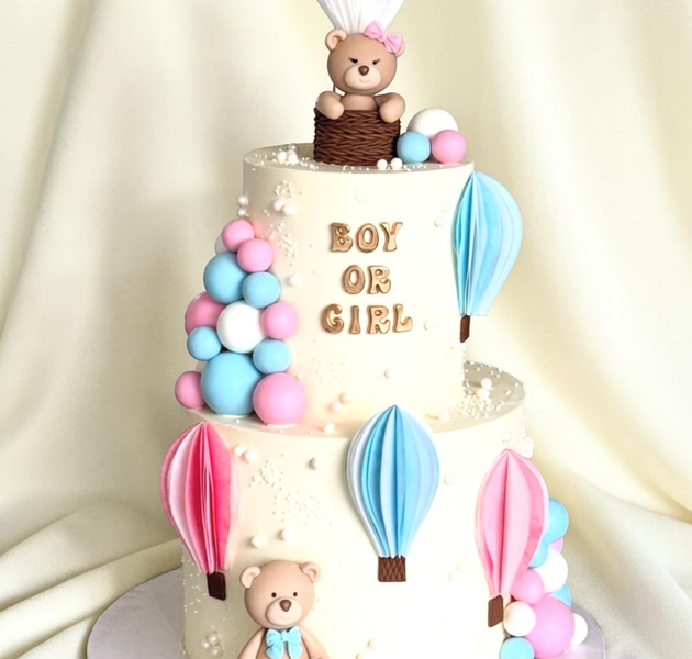 Boy or Girl Gender Reveal Hot Air Balloon Cake