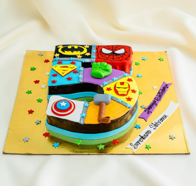 Superhero Number 5 Birthday Theme Cake