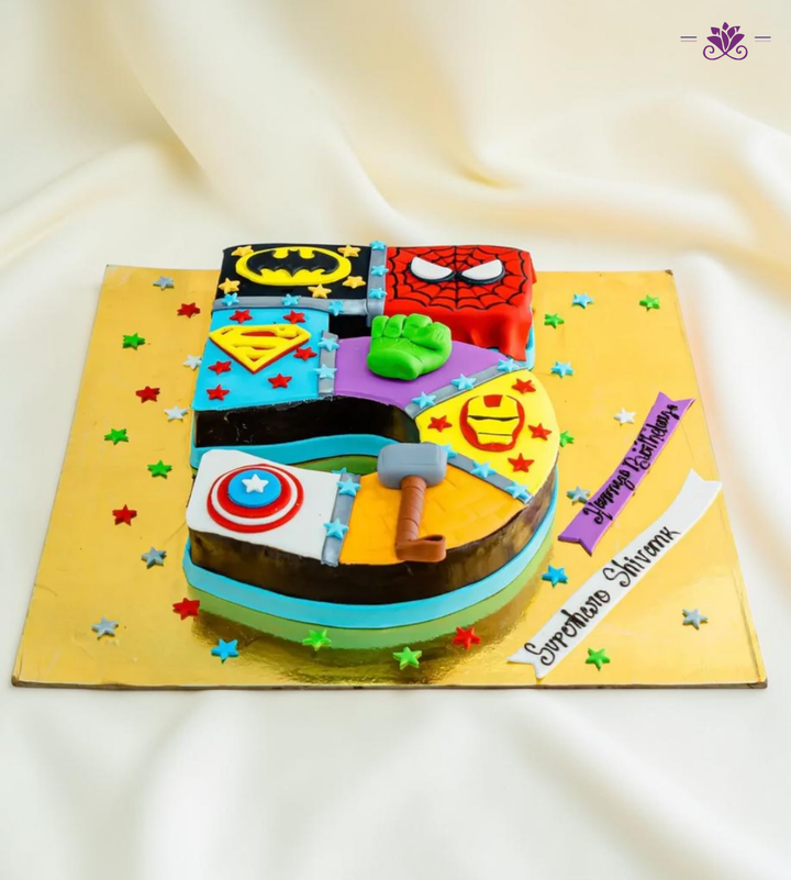 Superhero Number 5 Birthday Theme Cake