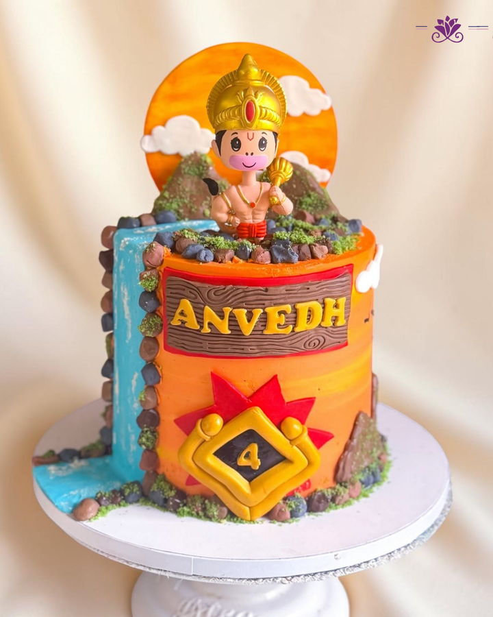 vibrant Lord Hanuman Theme Birthday Cake