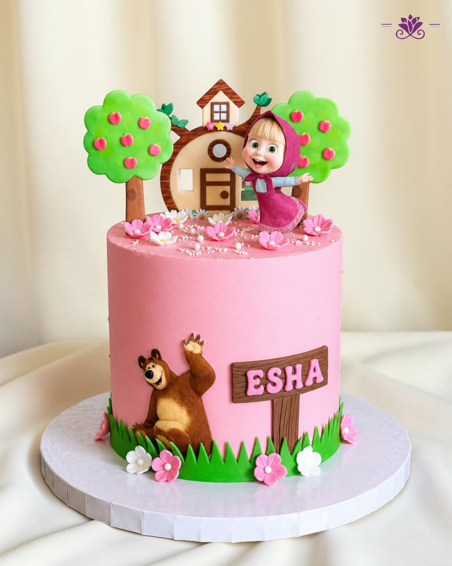 Masha and the Bear Garden Theme Birthday Cake