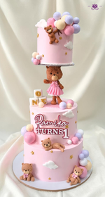 Teddy Bear Theme 1st Birthday Anti-Gravity Cake with Balloons & Cute Bear Toppers (Eggless Designer Cake) - image 1