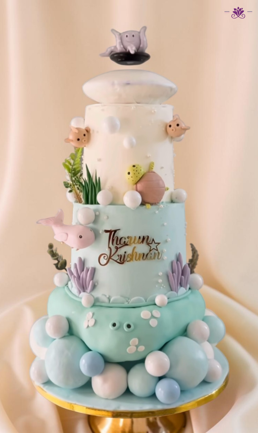 Levitating Underwater Ocean Theme Cake with Floating Top Tier, Sea Creatures & Bubble Design (Eggless Designer Cake)