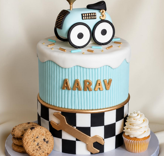 Little Mechanic Tractor Theme Birthday Cake