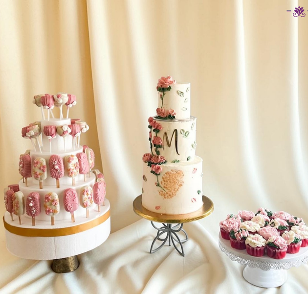 Engagement / Wedding Dessert Table Setup with Cake, Cupcakes & Cakesicles (Eggless Celebration Combo)