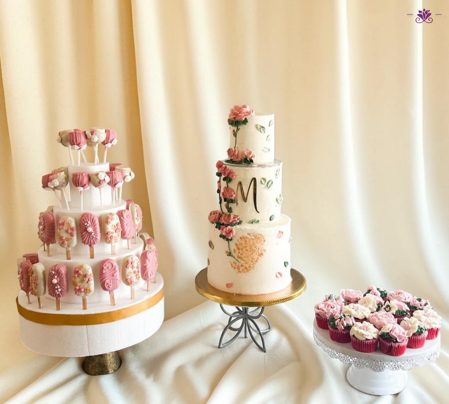 Engagement / Wedding Dessert Table Setup with Cake, Cupcakes & Cakesicles (Eggless Celebration Combo)