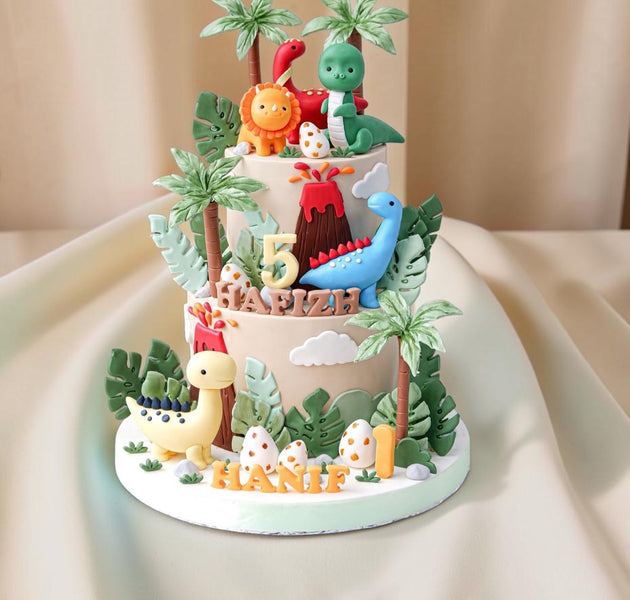 Cute Dinosaur Jungle Theme Birthday Cake