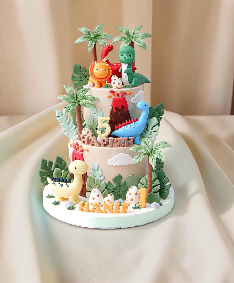 Cute Dinosaur Jungle Theme Birthday Cake
