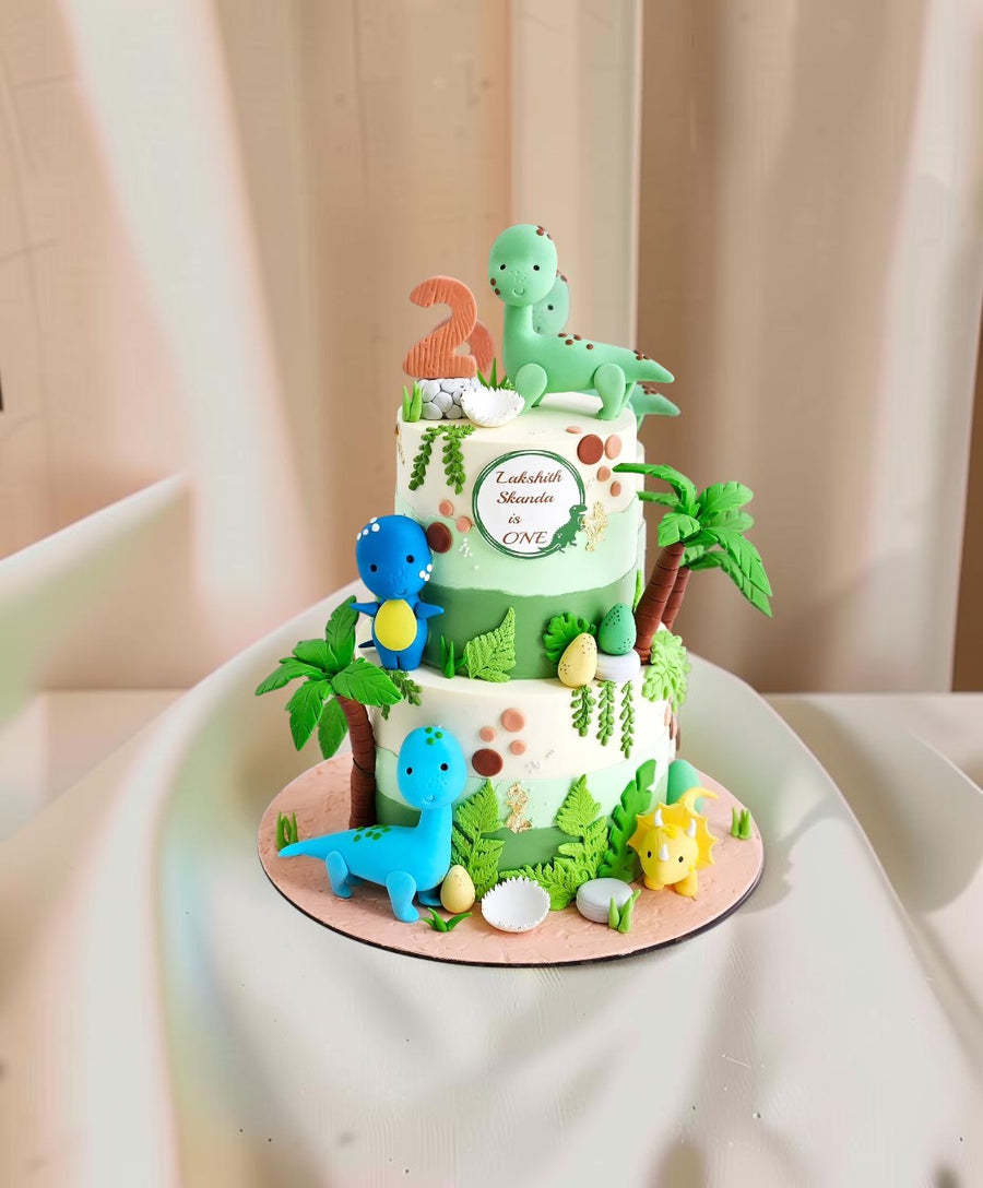 Cute Dinosaur Jungle Theme Birthday Cake