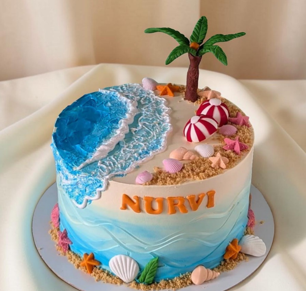 Tropical Beach Paradise Theme Birthday Cake