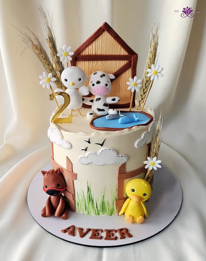 Cute Farm Animals Theme Birthday Cake