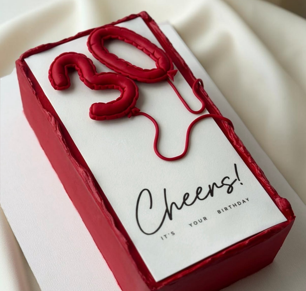 Minimal Red Balloon Birthday Designer Cake