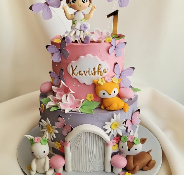 Enchanted Butterfly Forest Theme 1st Birthday Cake