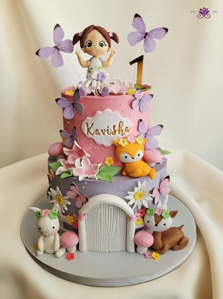 Enchanted Butterfly Forest Theme 1st Birthday Cake