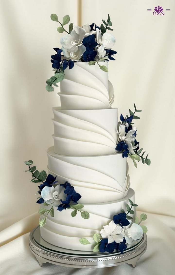 Luxury Blue & White Floral Wedding Cake