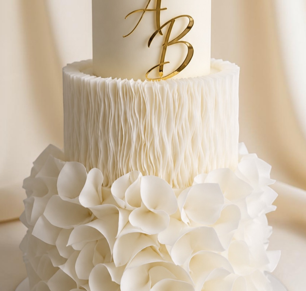 Luxury Ivory Textured Floral Wedding Cake