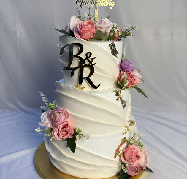 Elegant 25th Anniversary Floral Designer Cake