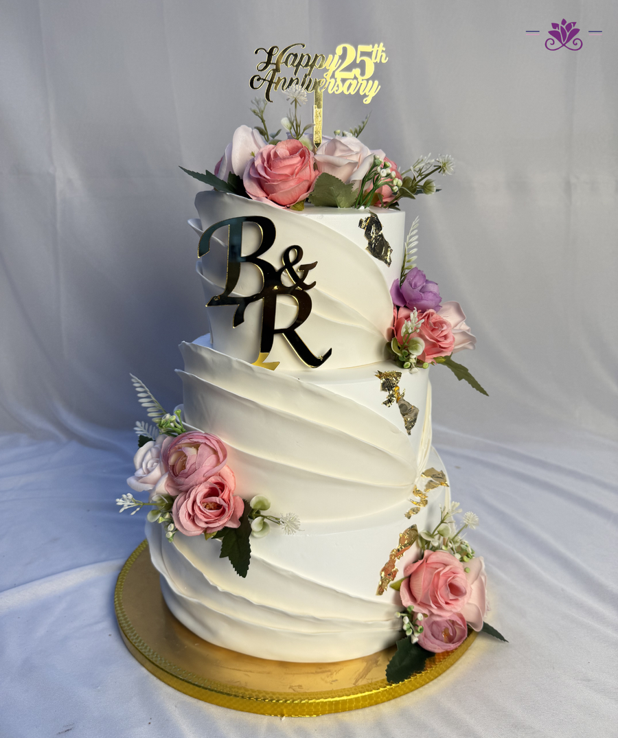 Elegant 25th Anniversary Floral Designer Cake