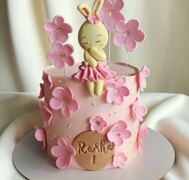 Cute Bunny Blossom Birthday Cake