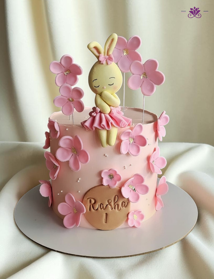 Cute Bunny Blossom Birthday Cake