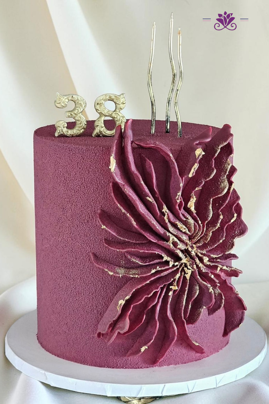 Minimalistic Burgundy floral birthday cake