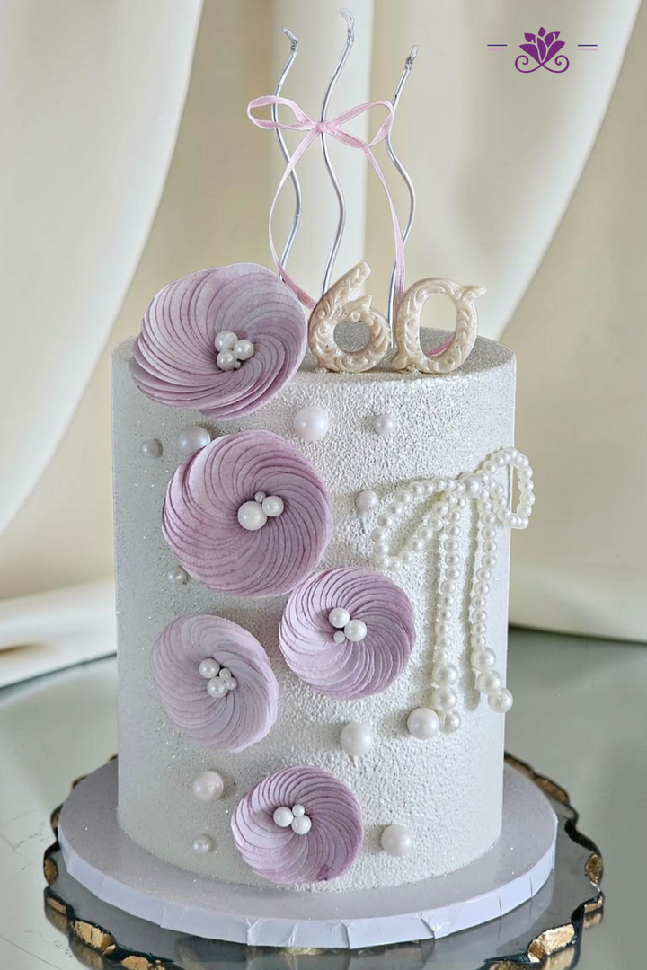 lavender and pearl-themed birthday cake