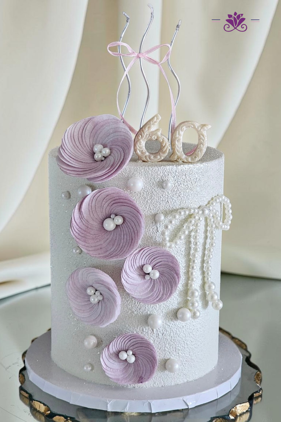 lavender and pearl-themed birthday cake