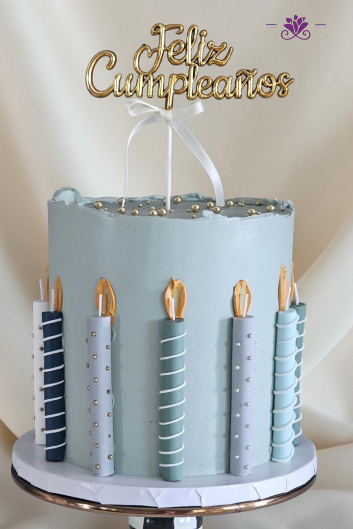 Elegant blue and gold birthday cake