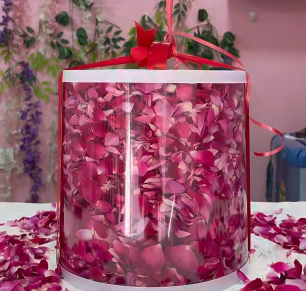 Rose Petal Surprise Box Cake (Floral Reveal Designer Cake – Eggless)