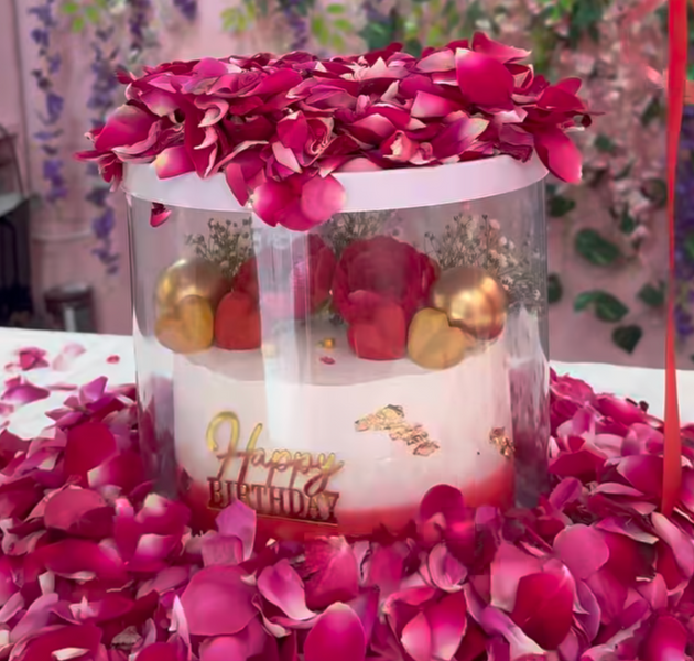 Rose Petal Surprise Box Cake (Floral Reveal Designer Cake – Eggless)