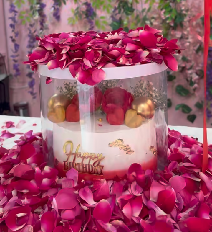 Rose Petal Surprise Box Cake (Floral Reveal Designer Cake – Eggless)