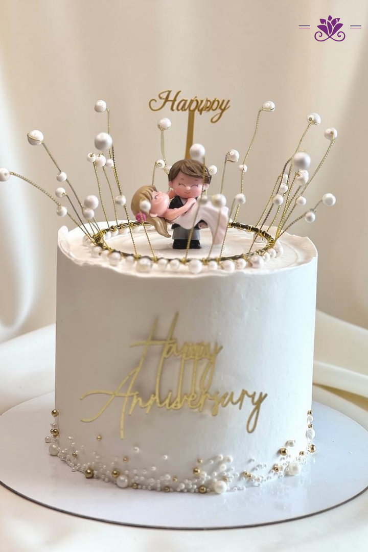 Elegant white anniversary cake