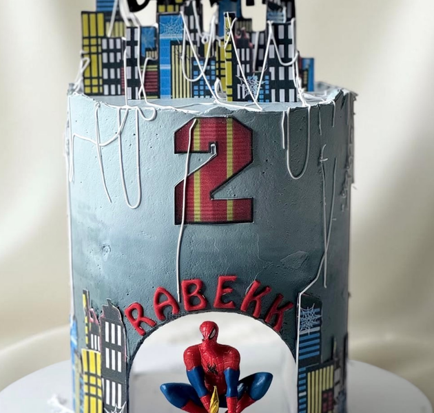 Spider-Man featuring a city skyline Themed Birthday Cake