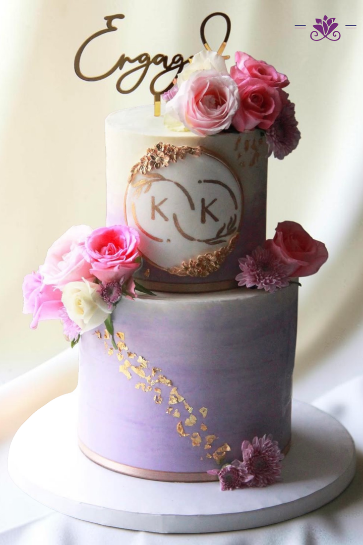 Sophisticated two-tier engagement cake