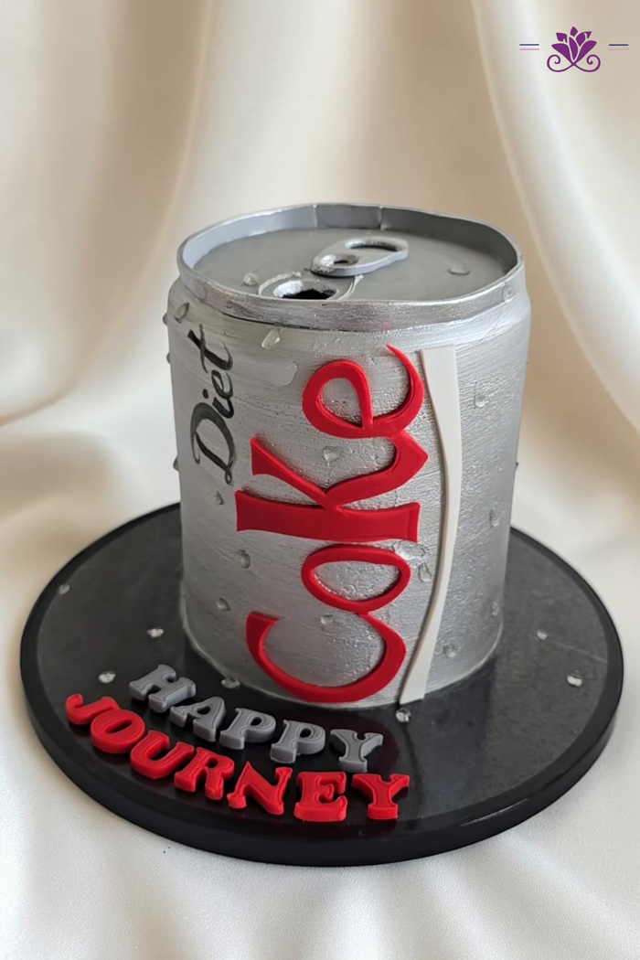 Diet Coke can theme birthday cake