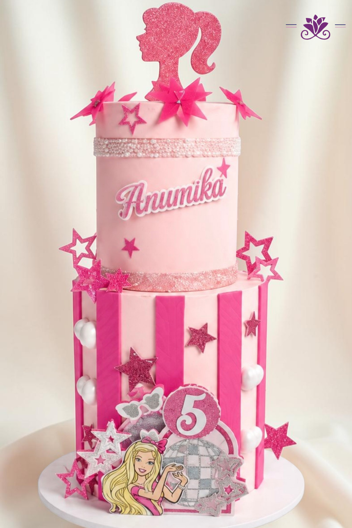 Glamorous Barbie-themed pink birthday cake