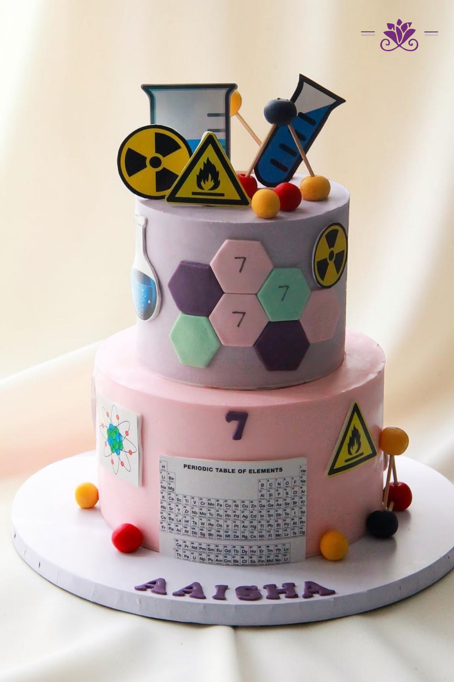 Science-themed 7th birthday cake
