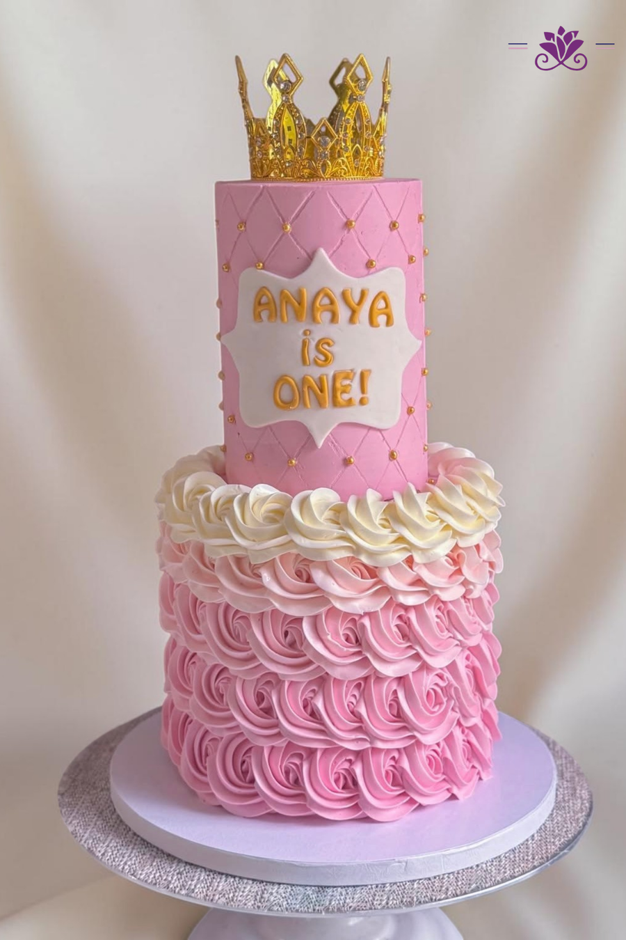 Gorgeous pink and gold princess first birthday cake