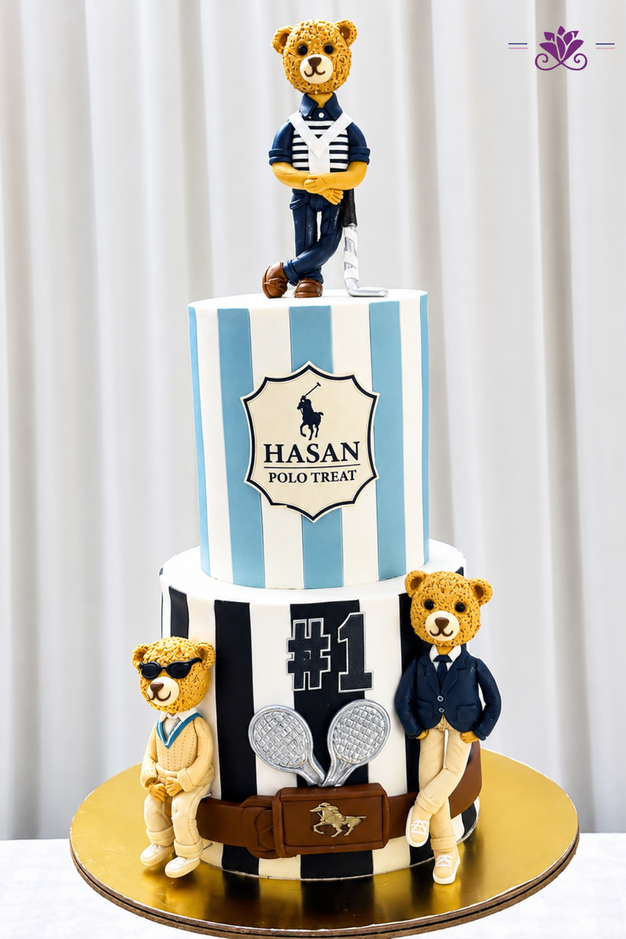 Premium two-tier polo and tennis-themed birthday cake
