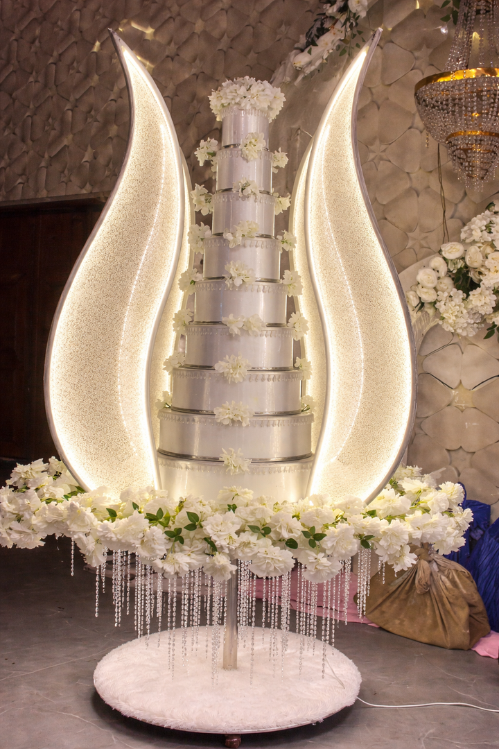 Luxury Lotus Theme Illuminated Wedding Cake (LED Designer Multi-Tier Cake – Eggless)